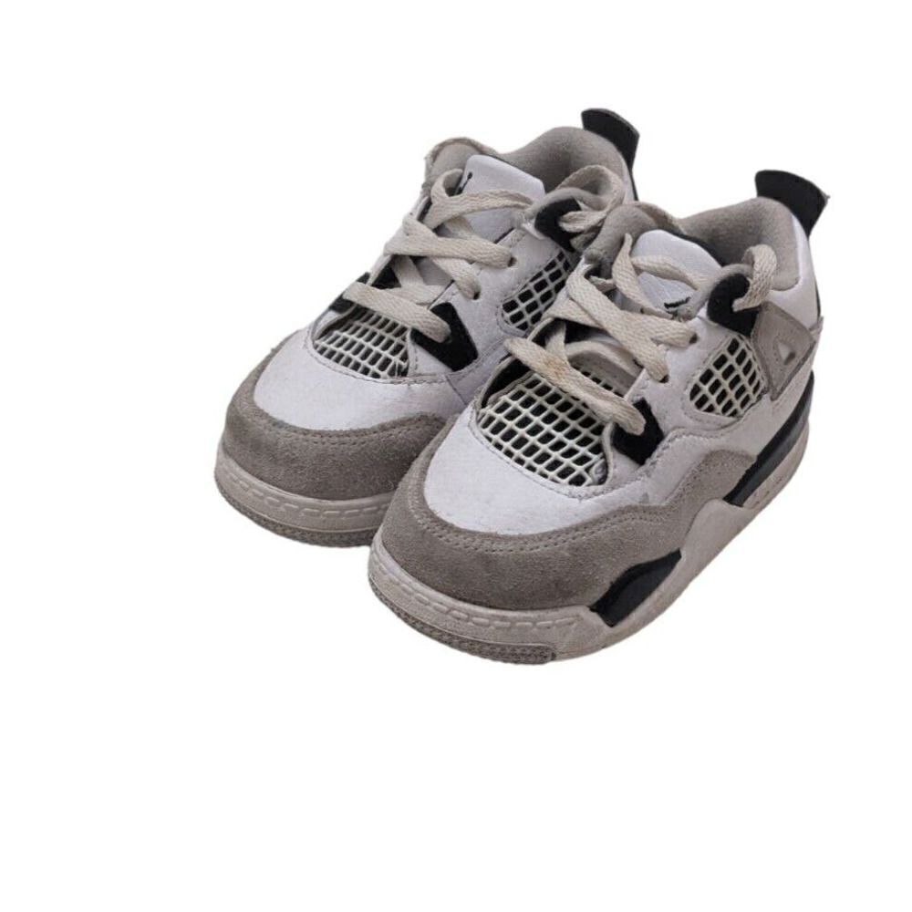 Nike Air Jordan 4 IV Retro Military Black BQ7670-111 White Kids Shoes size 7C